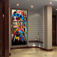 Lienzo de 3 piezas de chica india nativa americana colorida, cuadro artístico de pared, decoración, pintura impresa, papel tapiz, póster, foto 