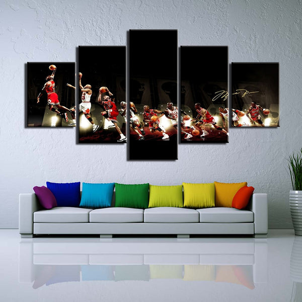 Michael Jordan Basketball Sports Framed 5 Piece Canvas Wall Art Painting Wallpaper Poster Picture Print