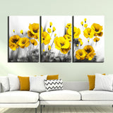 Lienzo de 3 piezas de flores bonitas de color amarillo brillante, pintura artística de pared, papel tapiz, póster, imagen impresa, decoración fotográfica 