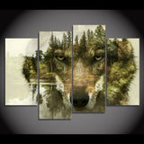 Cara de lobo naturaleza bosque árboles enmarcados 4 piezas lienzo arte de la pared pintura papel pintado decoración cartel imagen impresión 