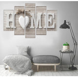 Home Love Heart On Wood Background Framed 5 Piece Canvas Wall Art Image Picture Wallpaper Mural Artwork Poster Decor Print Painting Photography