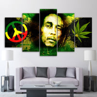 Bob Marley Peace Ganja Weed Marihuana 5 piezas lienzo arte de la pared imagen papel pintado mural decoración diseño obras de arte cartel decoración impresión pintura fotografía 