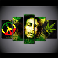 Bob Marley Peace Ganja Weed Marijuana 5 Piece Canvas Wall Art Image Picture Wallpaper Mural Decoration Design Artwork Poster Decor Print Painting Photography
