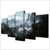 The Elder Scrolls V: Skyrim Video Game Framed Fantasy 5 Piece Canvas Wall Art Painting Wallpaper Poster Picture Print Photo Decor