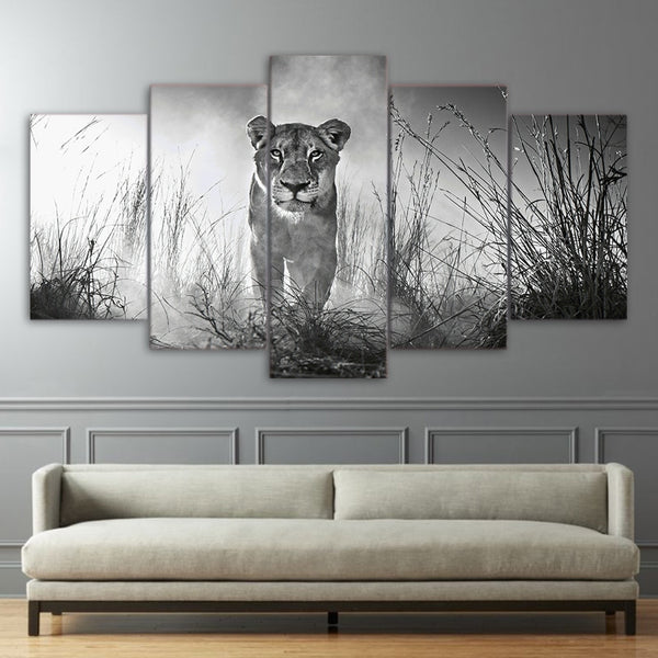 Lioness Lion Animal Framed 5 Piece Canvas Wall Art Image Picture Wallpaper Mural Decoration Design Artwork Poster Decor Print Painting Photography