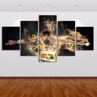 Flaming Rock Star Framed 5 Piece Music Canvas Wall Art Image Picture Wallpaper Mural Artwork Poster Decor Print Painting Photography