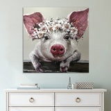 Lindo cerdo con flores enmarcado 1 pieza lienzo arte de la pared pintura papel tapiz póster imagen impresión foto decoración 