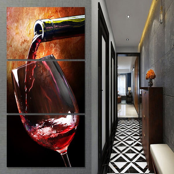 Wine Glass Vino Alcohol Drinks Bar Framed 3 Piece Canvas Wall Art Painting Wallpaper Poster Picture Print Photo Decor