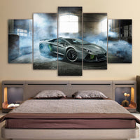 Smoking Lamborghini Racing Framed Sports Car 5 Piece Canvas Wall Art Painting Wallpaper Poster Picture Print Photo Decor