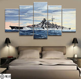 German Battleship Bismarck Warship Framed 5 Piece Canvas Wall Art Painting Wallpaper Poster Picture Print Photo Decor