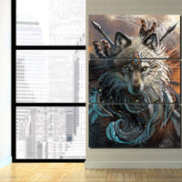 Wolf Warrior by Sunima MysteryArt Framed 3 Piece Animal Canvas Wall Art Painting Wallpaper Decor Poster Picture Print