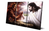 Jesús Vs Satanás religión cristiana fe enmarcado 3 piezas lienzo arte de la pared impresión foto decoración pintura papel tapiz póster imagen 