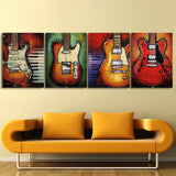 Music Musician Electric Guitar Instrument Framed 4 Piece Canvas Wall Art Painting Wallpaper Decor Poster Picture Print