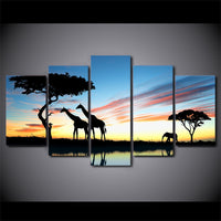 African Animal Safari Framed Nature 5 Piece Canvas Wall Art Picture Decor Painting Print Wallpaper Poster Picture Photo
