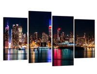 NYC USA New York City Night Cityscape Framed 4 Piece United States Of America Canvas Wall Art Painting Wallpaper Decor Poster Picture Print