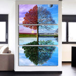 4 Seasons Nature Changing Tree Framed 3 Piece Canvas Wall Art Painting Wallpaper Poster Picture Print Photo Decor