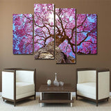 Violet Tree Framed 4 Piece Nature Canvas Wall Art Painting Wallpaper Decor Poster Picture Print