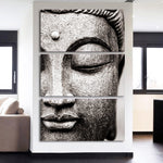 Zen Buddha Face Statue Buddhism Framed 3 Piece Buddhist Canvas Wall Art Painting Wallpaper Poster Picture Print Photo Decor