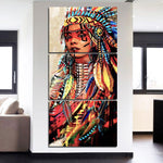 Native American Indian Warrior Girl Framed 3 Piece Canvas Wall Art Print Photo Decor Painting Wallpaper Poster Picture