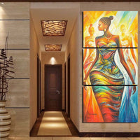 Colorful African Woman Framed 3 Piece Abstract Canvas Wall Art Image Picture Wallpaper Mural Decoration Poster Decor Print Painting Photo