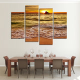 Ocean Beach Waves Sunset Sunrise Seascape Framed 4 Piece Canvas Wall Art Painting Wallpaper Decor Poster Picture Print
