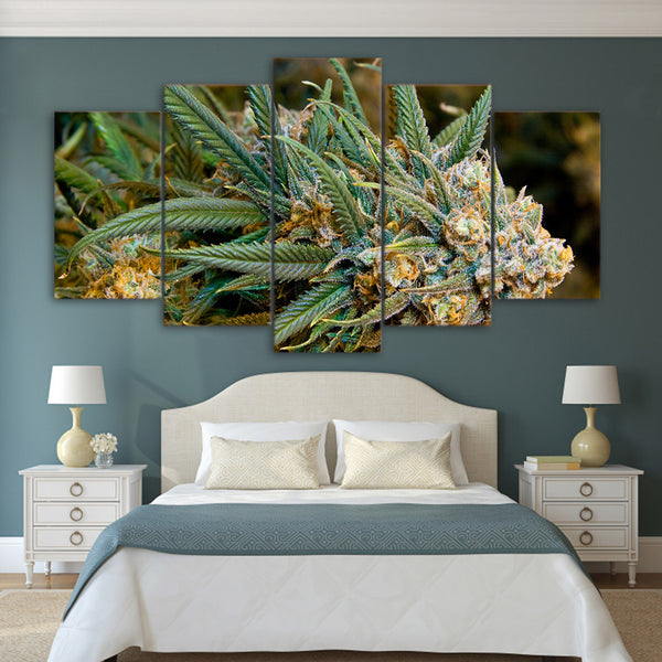 Marihuana Weed Cannabis Ganja Plant 420 Enmarcado 5 piezas Lienzo Arte de la pared Imagen Imagen Papel pintado Mural Decoración Diseño Obra de arte Póster Decoración Impresión Pintura Fotografía 
