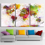 Mapa del mundo de arte abstracto colorido, lienzo enmarcado de 3 piezas, arte de pared, pintura, papel tapiz, póster, imagen impresa, decoración fotográfica 