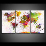Colorful Abstract Art World Map Framed 3 Piece Canvas Wall Art Painting Wallpaper Poster Picture Print Photo Decor