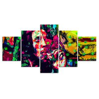 Colorful Bob Marley Weed Ganja Cannabis 420 Marijuana Abstract Art Framed 5 Piece Canvas Wall Art Image Picture Wallpaper Mural Decoration Design Artwork Poster Decor Print Painting Photography