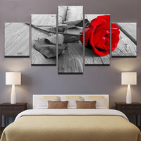 Rosa roja, blanco y negro, enmarcado, 5 piezas, lienzo de flores, arte de pared, imagen, papel tapiz, decoración mural, póster, decoración, impresión, pintura, foto 