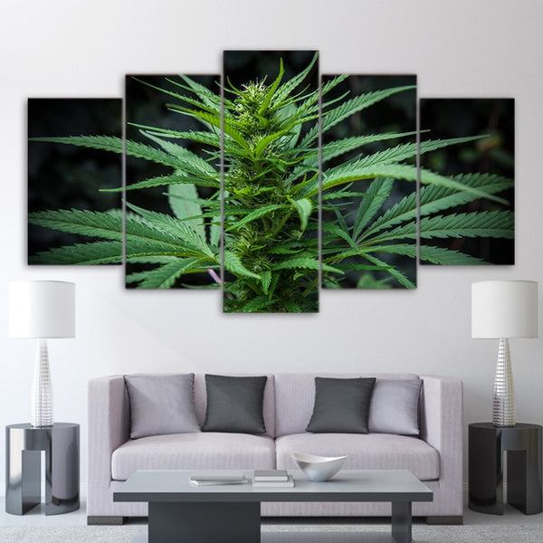 Marihuana Cannabis 420 Ganja Weed Plant Enmarcado 5 Piezas Lienzo Arte de la Pared Imagen Imagen Papel Pintado Mural Decoración Diseño Obra de Arte Póster Decoración Impresión Pintura Fotografía 