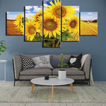 Sunflower Field Framed 5 Piece Canvas Nature Flower Wall Art Painting Wallpaper Poster Picture Print Photo Decor