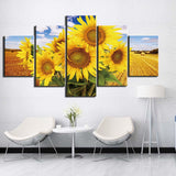 Sunflower Field Framed 5 Piece Canvas Nature Flower Wall Art Painting Wallpaper Poster Picture Print Photo Decor
