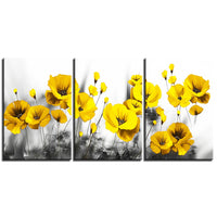 Bright Yellow Pretty Flowers Nature 3 Piece Canvas Wall Art Painting Wallpaper Poster Picture Print Photo Decor