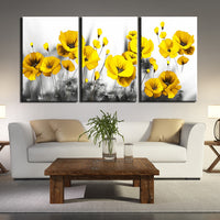 Lienzo de 3 piezas de flores bonitas de color amarillo brillante, pintura artística de pared, papel tapiz, póster, imagen impresa, decoración fotográfica 