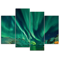 Aurora Borealis Northern Lights Night Nature Framed 4 Piece Canvas Wall Art Painting Wallpaper Decor Poster Picture Print