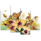 Butterfly & Flowers Nature Framed 4 Piece Canvas Wall Art Painting Wallpaper Poster Picture Print Photo Decor
