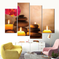 Velas Zen y rocas equilibradas Spa relajación enmarcado 4 piezas lienzo arte de la pared pintura papel tapiz póster imagen impresión foto decoración 