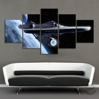 Star Trek Enterprise Spaceship Framed 5 Piece Space Canvas Wall Art Painting Wallpaper Poster Picture Print Photo Decor