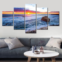 Ocean Sunset Sunrise Seascape Waves Framed 5 Piece NatureCanvas Wall Art Painting Wallpaper Poster Picture Print Photo Decor