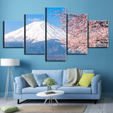 Snowy Mt Fuji Japan Volcano Peak Framed 5 Piece Nature Canvas Wall Art Painting Wallpaper Poster Picture Print Photo Decor