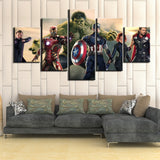 Personajes de superhéroes de Los Vengadores enmarcados, 5 piezas, lienzo de película, arte de pared, pintura, papel tapiz, póster, imagen impresa, decoración fotográfica 