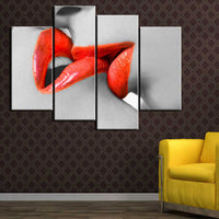 Sensual pareja besándose labios rojos sexys amor erótico enmarcado 4 piezas lienzo arte de la pared pintura papel tapiz decoración cartel imagen impresa 