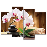 Flowers & Balanced Rocks Zen Candle Towel Spa Salon Relaxation Framed 4 Piece Canvas Wall Art Painting Wallpaper Decor Poster Picture Print