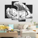 Winged Cupid Black & White Angel Framed 4 Piece Canvas Wall Art Painting Wallpaper Decor Poster Picture Print