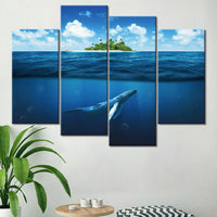 Isla Tropical, océano, paisaje marino, ballena, enmarcado, 4 piezas, lienzo de animales, arte de pared, pintura, papel tapiz, decoración, póster, impresión de imagen 