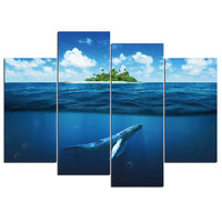 Isla Tropical, océano, paisaje marino, ballena, enmarcado, 4 piezas, lienzo de animales, arte de pared, pintura, papel tapiz, decoración, póster, impresión de imagen 