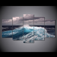 Stormy Sea Ocean Waves Framed 5 Piece Seascape Canvas Wall Art Painting Wallpaper Decor Poster Picture Print
