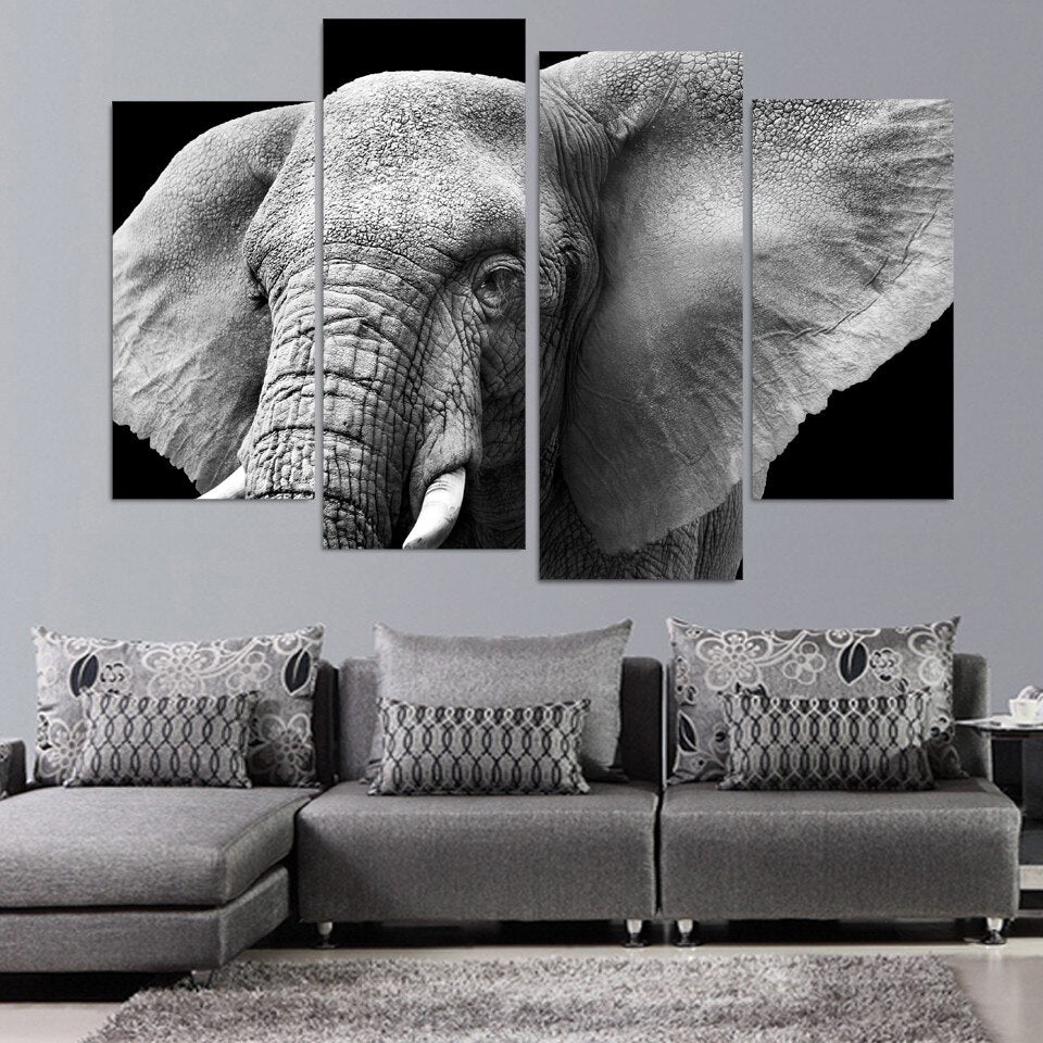 Elephant Ears & Tusks Framed 4 Piece Animal Canvas Wall Art Painting W ...