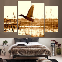 Flying Duck Goose Bird Framed 4 Piece Canvas Wall Art Painting Wallpaper Poster Picture Print Photo Decor